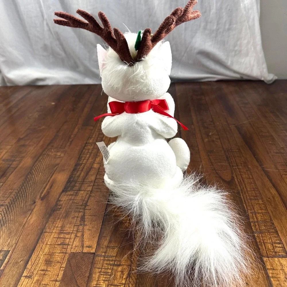 Annalee 2008 Christmas White Cat Reindeer Plush Jingle Bell Retired Vintage  Y2K